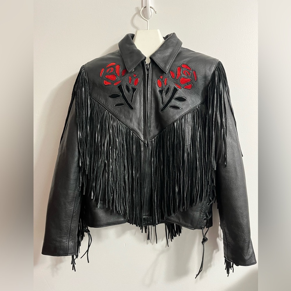 Woman’s Leather Gallery Fringed Motorcycle Biker Jacket size medium